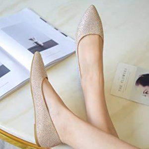 New in Box ~ Sparkly Crystals Rhinestone Champagne Colored Flats